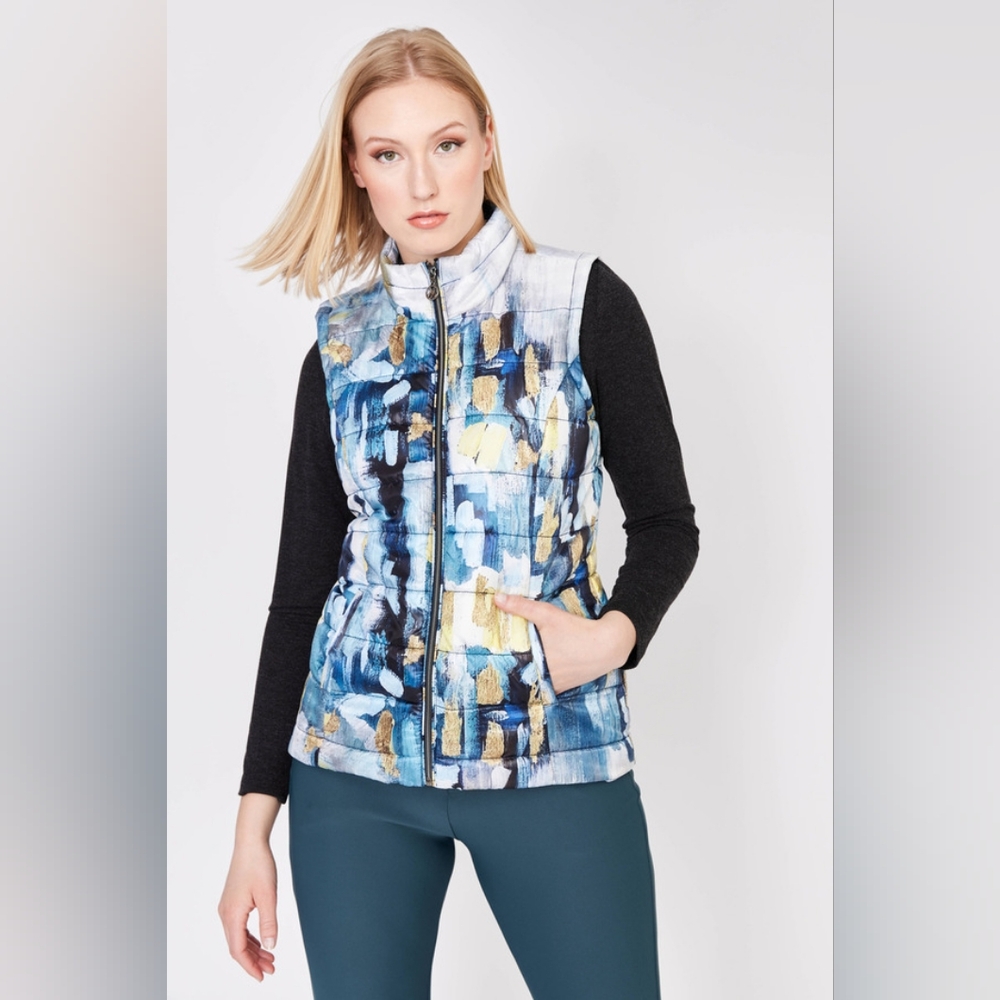 Dolcezza Paint Stroke Padded Gilet, Blue Multi Size Medium